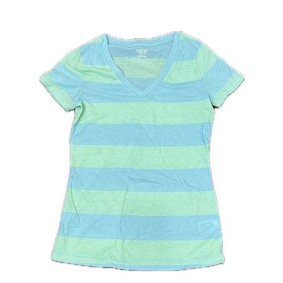 MOSSIMO V-Neck Fitted Baby T-shirt S Aqua Mint Stripes Y2K Bright Kidcore Cute - Picture 2 of 9